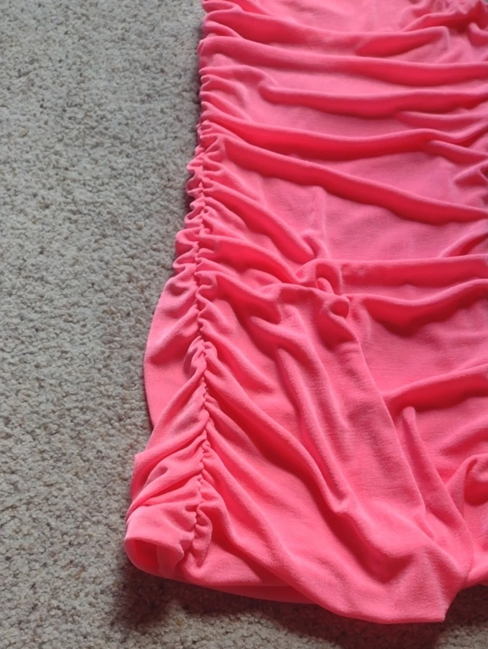 One-Shoulder Ruched Neon Pink Bodycon Dress - Picture 4 of 5